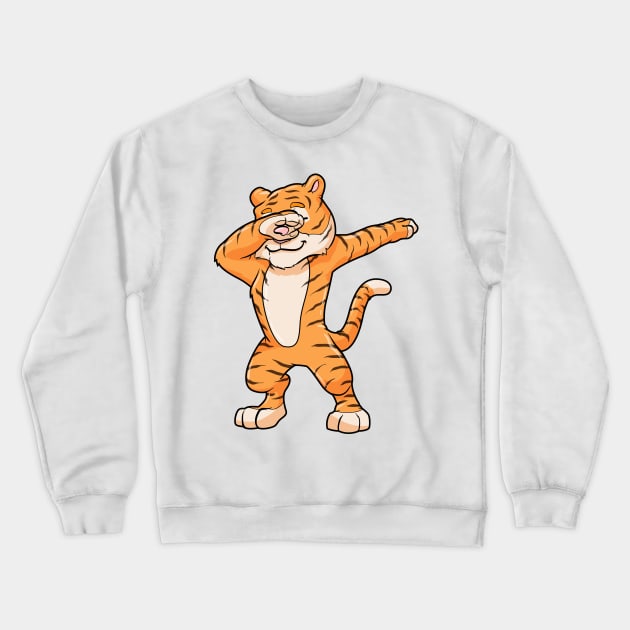 Funny tiger at dabbing Crewneck Sweatshirt by Markus Schnabel